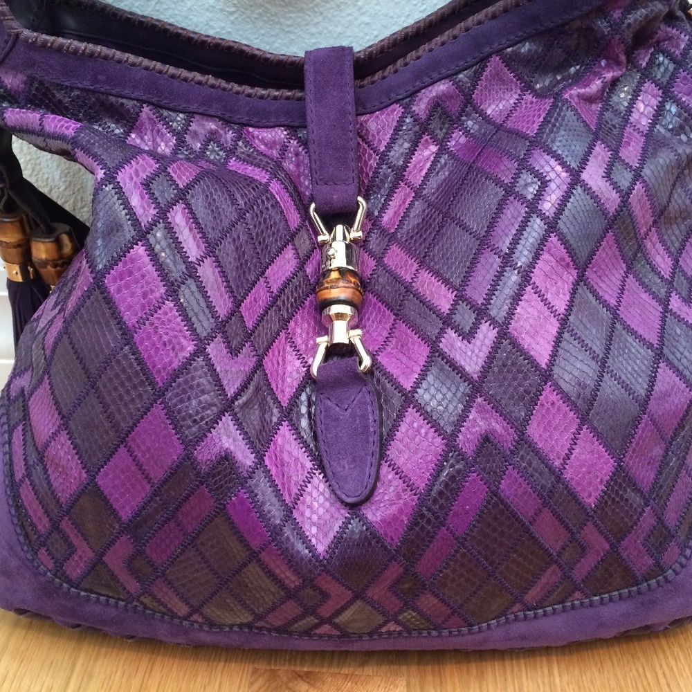 Authentic Gucci Jackie Purple Python & Suede Hobo - image 2